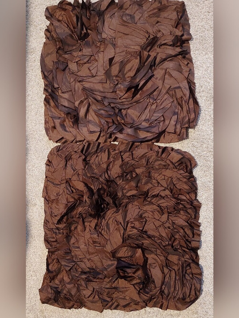 Pier 1 One Brown Shiny Satin Layered Ruffle Decor Throw Pillow Cases Only Set 2